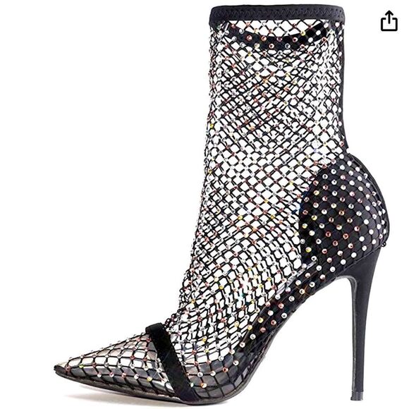 Rhinestone Sparkly Fishnet High Heels - Picture 1 of 7